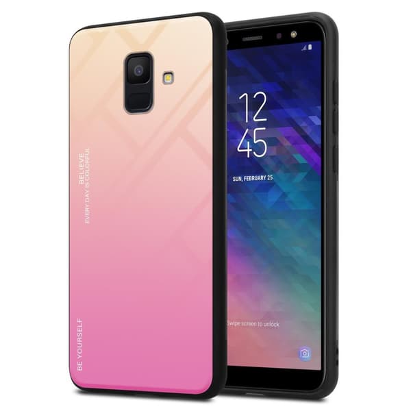 Samsung Galaxy A6 2018 Suojakuori Suojakotelo Kaksivärinen joka on valmistettu TPU-silikonista ja jonka takaosa on valmistettu karkaistusta lasista