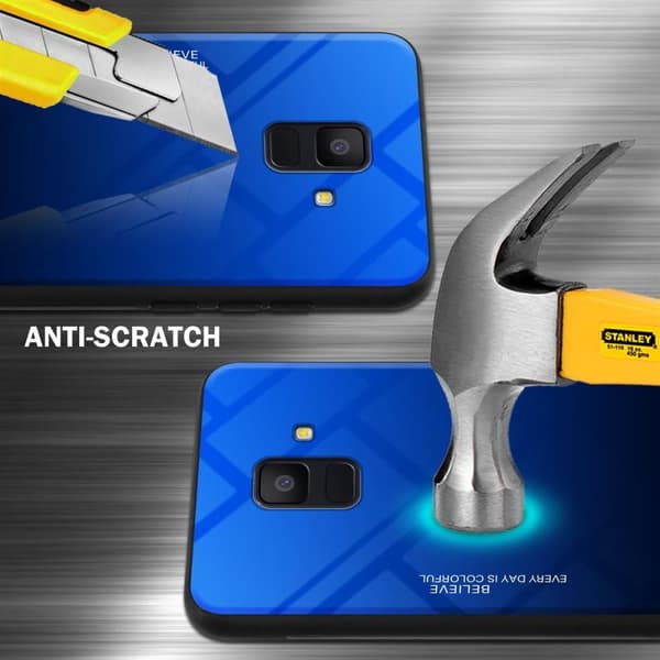 Samsung Galaxy A6 2018 Suojakuori Suojakotelo Kaksivärinen joka on valmistettu TPU-silikonista ja jonka takaosa on valmistettu karkaistusta lasista