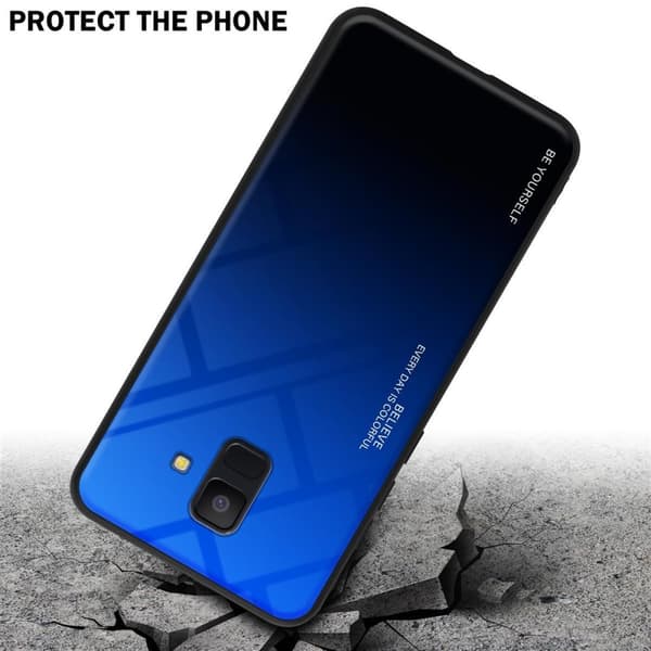 Samsung Galaxy A6 2018 Suojakuori Suojakotelo Kaksivärinen joka on valmistettu TPU-silikonista ja jonka takaosa on valmistettu karkaistusta lasista