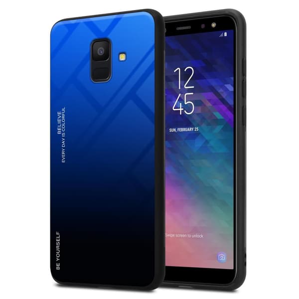 Samsung Galaxy A6 2018 Suojakuori Suojakotelo Kaksivärinen joka on valmistettu TPU-silikonista ja jonka takaosa on valmistettu karkaistusta lasista