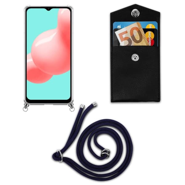 Samsung Galaxy A32 4G Suojakuori ketju Samsung Galaxy A32 4G Silikoni suojakotelo hopea renkaat, johto hihna ja irrotettava asia
