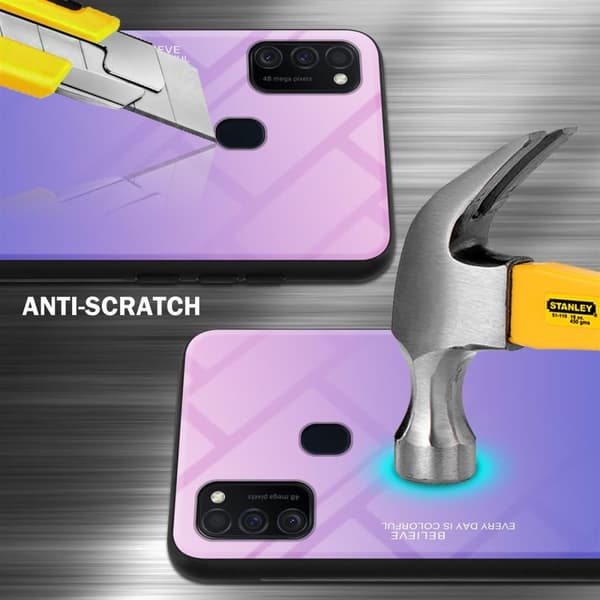 Samsung Galaxy M21 / M30s Suojakuori Suojakotelo Kaksivärinen joka on valmistettu TPU-silikonista ja jonka takaosa on valmistettu karkaistusta lasista