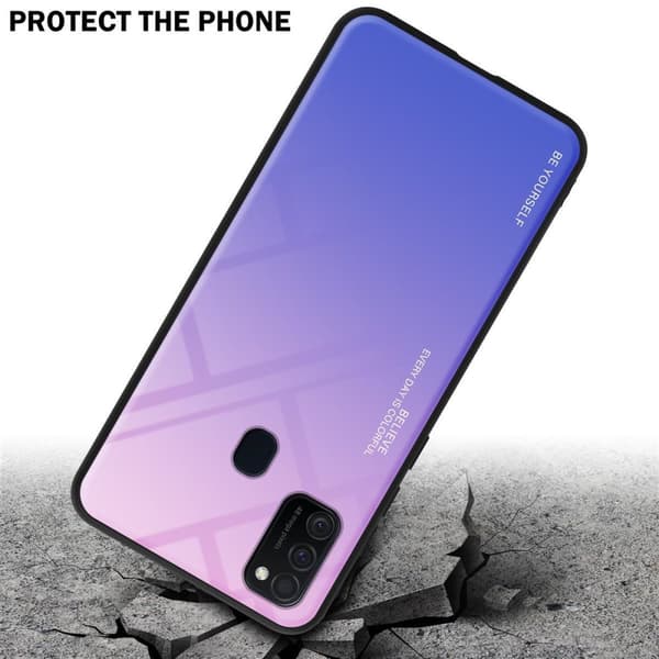 Samsung Galaxy M21 / M30s Suojakuori Suojakotelo Kaksivärinen joka on valmistettu TPU-silikonista ja jonka takaosa on valmistettu karkaistusta lasista