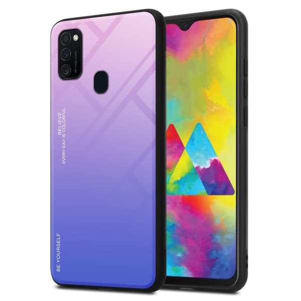 Samsung Galaxy M21 / M30s Suojakuori Suojakotelo Kaksivärinen joka on valmistettu TPU-silikonista ja jonka takaosa on valmistettu karkaistusta lasista