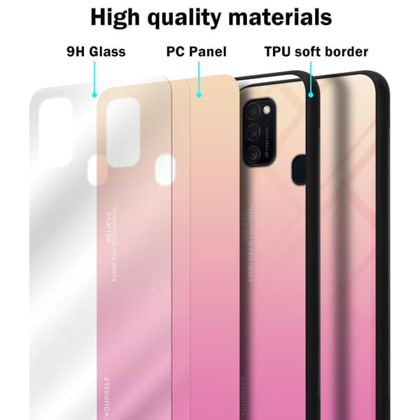 Samsung Galaxy M21 / M30s Skal Fodral i två färger av TPU-silikon och baksida av härdat glas Case Cover Mobilskydd