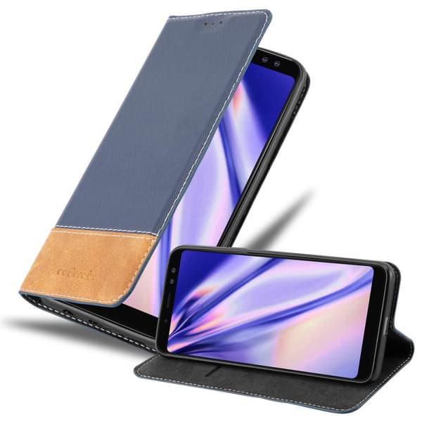 Fordral för Samsung Galaxy A8 2018 Skal med magnetisk stängning, ståfunktion och kortficka Mobilskydd MÖRK BLÅ BRUN