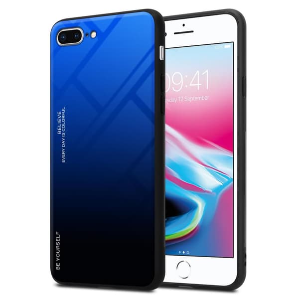 iPhone 7 PLUS / 7S PLUS / 8 PLUS Skal Fodral i två färger av TPU-silikon och baksida av härdat glas Case Cover Mobilskydd