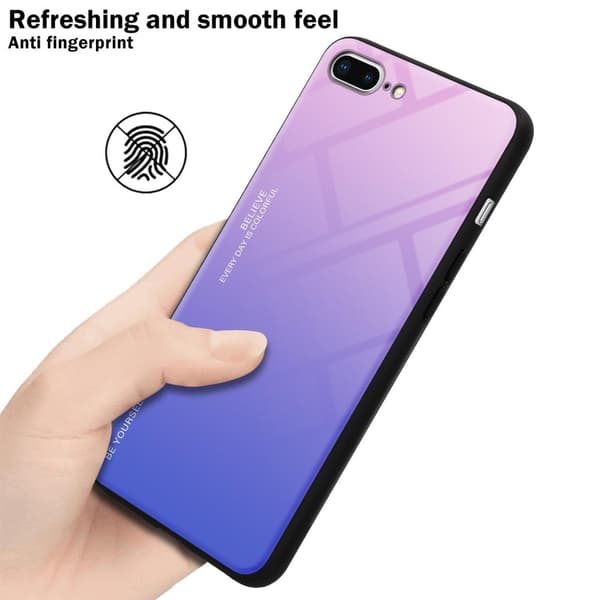 Deksel til iPhone 7 PLUS / 7S PLUS / 8 PLUS Silikondeksel av TPU-silikon og bakside av herdet glass