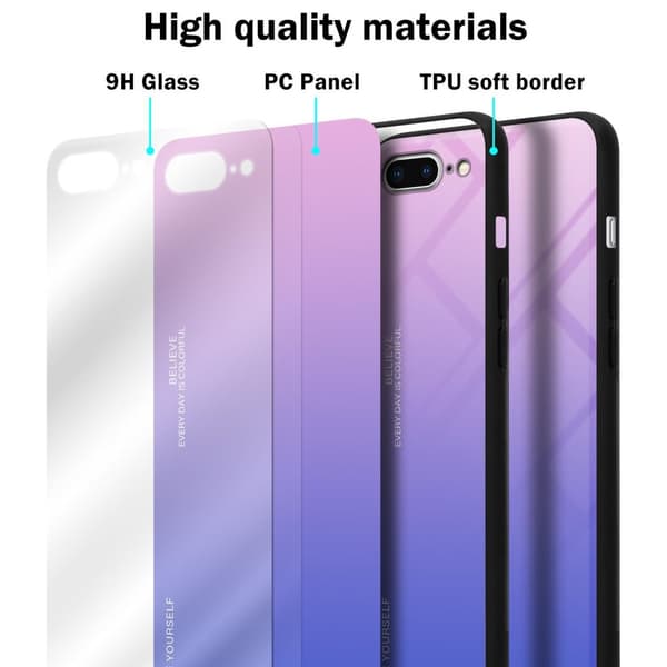 Deksel til iPhone 7 PLUS / 7S PLUS / 8 PLUS Silikondeksel av TPU-silikon og bakside av herdet glass
