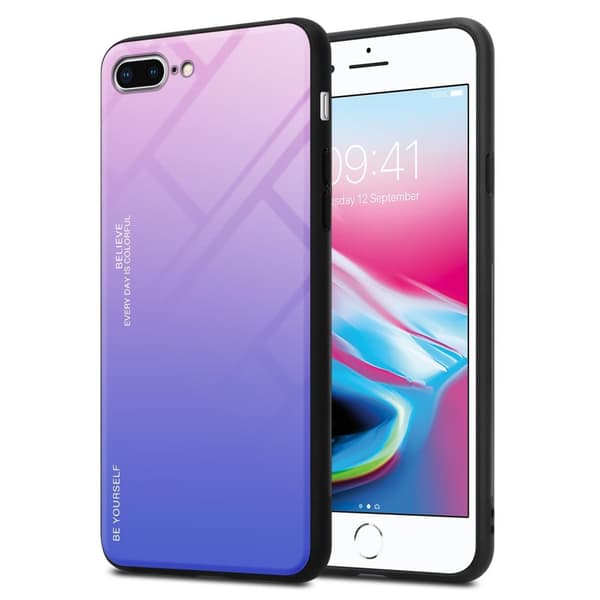 Deksel til iPhone 7 PLUS / 7S PLUS / 8 PLUS Silikondeksel av TPU-silikon og bakside av herdet glass
