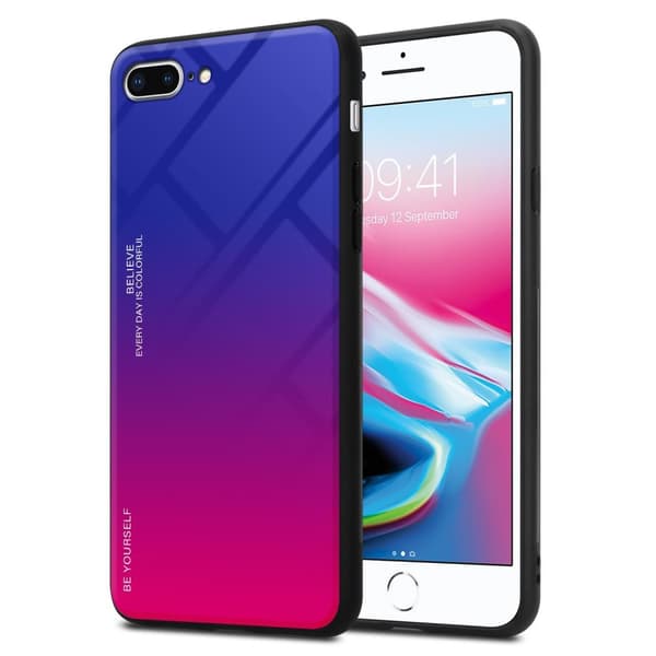 Deksel til iPhone 7 PLUS / 7S PLUS / 8 PLUS Silikondeksel av TPU-silikon og bakside av herdet glass LILLA - RØD