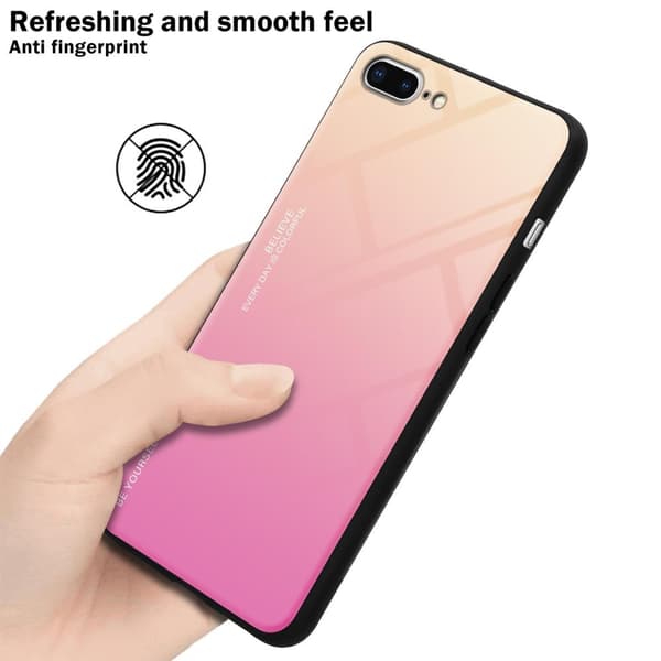 Deksel til iPhone 7 PLUS / 7S PLUS / 8 PLUS Silikondeksel av TPU-silikon og bakside av herdet glass