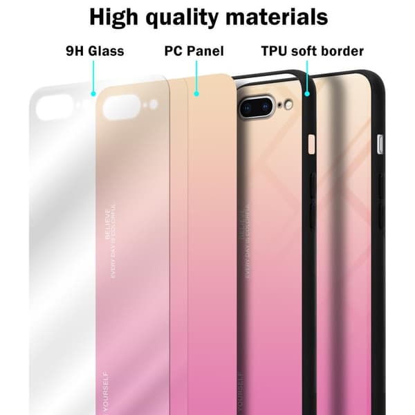 Deksel til iPhone 7 PLUS / 7S PLUS / 8 PLUS Silikondeksel av TPU-silikon og bakside av herdet glass
