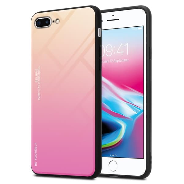 Deksel til iPhone 7 PLUS / 7S PLUS / 8 PLUS Silikondeksel av TPU-silikon og bakside av herdet glass