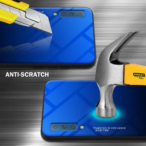Samsung Galaxy A7 2018 Suojakuori Suojakotelo Kaksivärinen joka on valmistettu TPU-silikonista ja jonka takaosa on valmistettu karkaistusta lasista