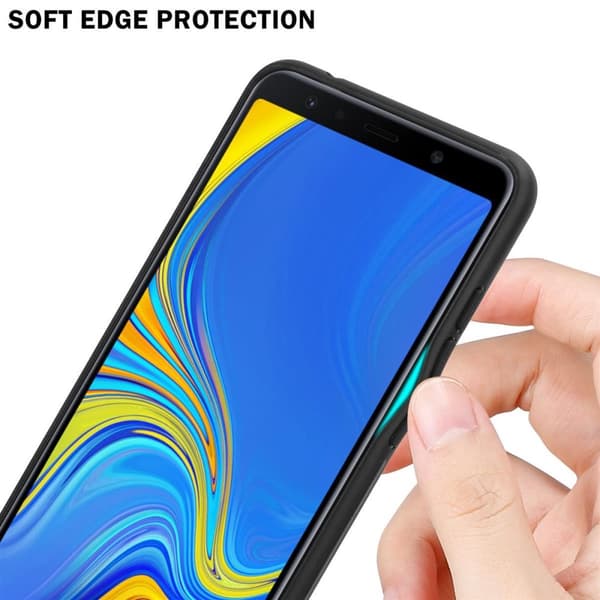 Samsung Galaxy A7 2018 Suojakuori Suojakotelo Kaksivärinen joka on valmistettu TPU-silikonista ja jonka takaosa on valmistettu karkaistusta lasista
