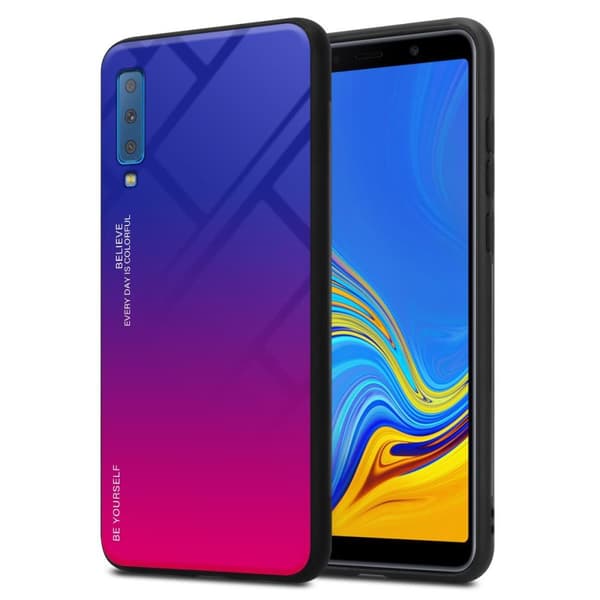 Samsung Galaxy A7 2018 Suojakuori Suojakotelo Kaksivärinen joka on valmistettu TPU-silikonista ja jonka takaosa on valmistettu karkaistusta lasista
