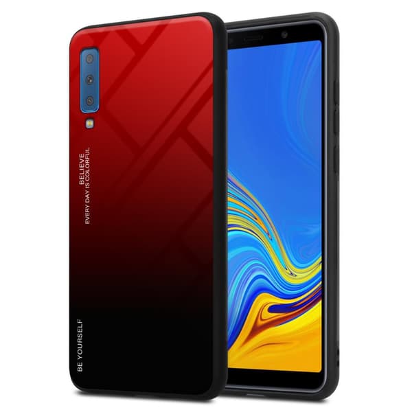 Samsung Galaxy A7 2018 Suojakuori Suojakotelo Kaksivärinen joka on valmistettu TPU-silikonista ja jonka takaosa on valmistettu karkaistusta lasista