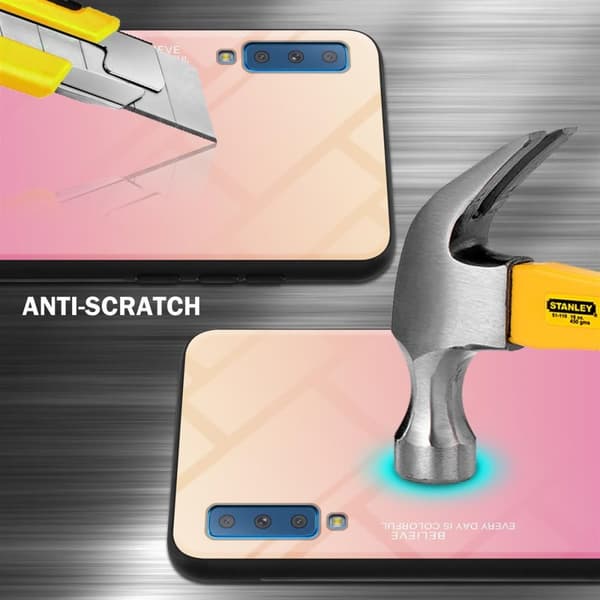 Samsung Galaxy A7 2018 Suojakuori Suojakotelo Kaksivärinen joka on valmistettu TPU-silikonista ja jonka takaosa on valmistettu karkaistusta lasista