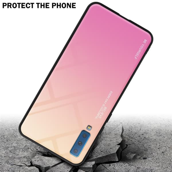 Samsung Galaxy A7 2018 Suojakuori Suojakotelo Kaksivärinen joka on valmistettu TPU-silikonista ja jonka takaosa on valmistettu karkaistusta lasista
