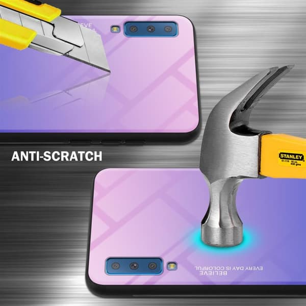 Samsung Galaxy A7 2018 Suojakuori Suojakotelo Kaksivärinen joka on valmistettu TPU-silikonista ja jonka takaosa on valmistettu karkaistusta lasista