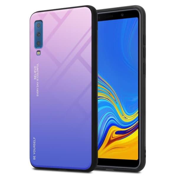 Samsung Galaxy A7 2018 Suojakuori Suojakotelo Kaksivärinen joka on valmistettu TPU-silikonista ja jonka takaosa on valmistettu karkaistusta lasista