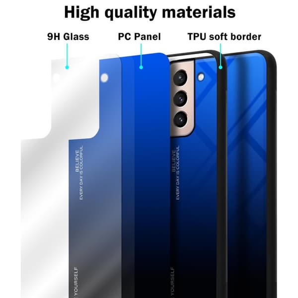 Samsung Galaxy S21 PLUS Suojakuori Suojakotelo Kaksivärinen joka on valmistettu TPU-silikonista ja jonka takaosa on valmistettu karkaistusta lasista
