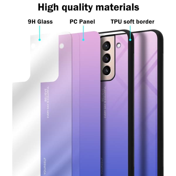 Samsung Galaxy S21 PLUS Suojakuori Suojakotelo Kaksivärinen joka on valmistettu TPU-silikonista ja jonka takaosa on valmistettu karkaistusta lasista