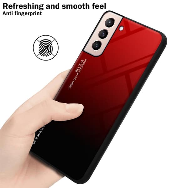 Samsung Galaxy S21 PLUS Suojakuori Suojakotelo Kaksivärinen joka on valmistettu TPU-silikonista ja jonka takaosa on valmistettu karkaistusta lasista