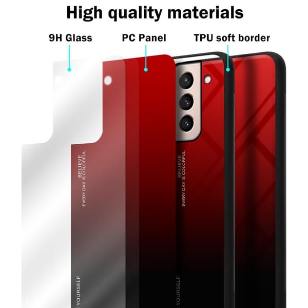 Samsung Galaxy S21 PLUS Suojakuori Suojakotelo Kaksivärinen joka on valmistettu TPU-silikonista ja jonka takaosa on valmistettu karkaistusta lasista
