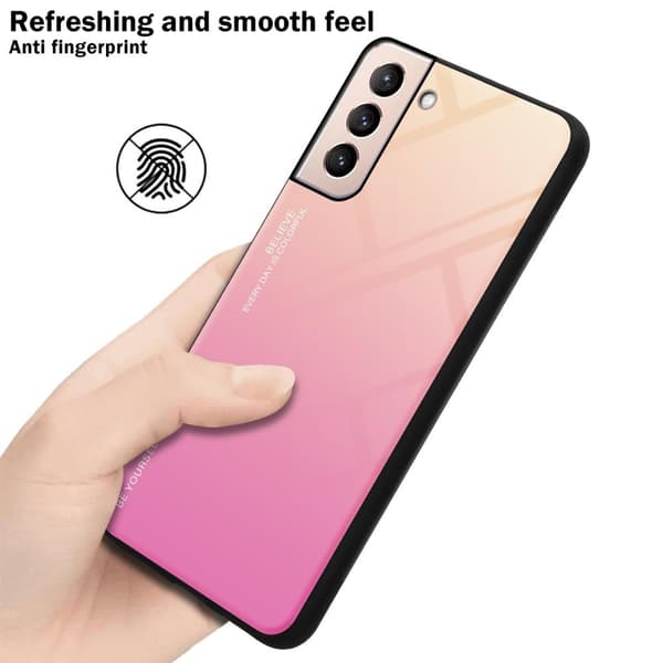 Samsung Galaxy S21 PLUS Suojakuori Suojakotelo Kaksivärinen joka on valmistettu TPU-silikonista ja jonka takaosa on valmistettu karkaistusta lasista