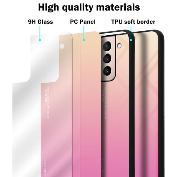 Samsung Galaxy S21 PLUS Suojakuori Suojakotelo Kaksivärinen joka on valmistettu TPU-silikonista ja jonka takaosa on valmistettu karkaistusta lasista