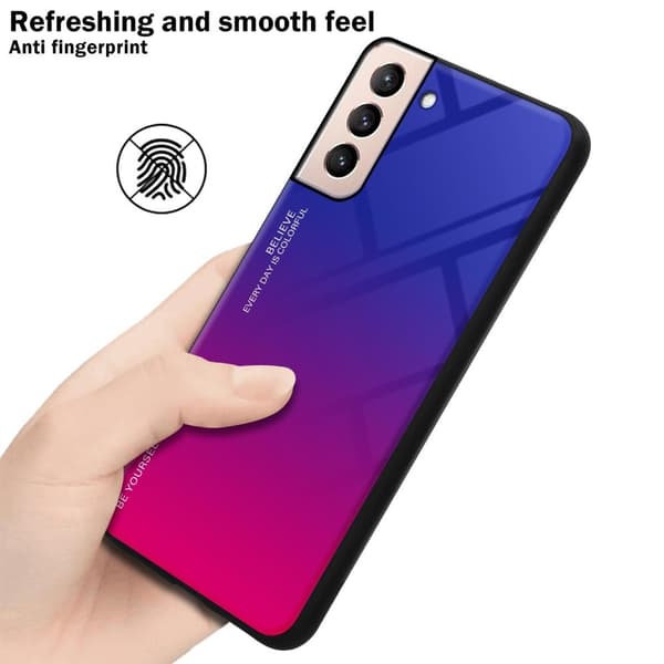 Samsung Galaxy S21 PLUS Suojakuori Suojakotelo Kaksivärinen joka on valmistettu TPU-silikonista ja jonka takaosa on valmistettu karkaistusta lasista