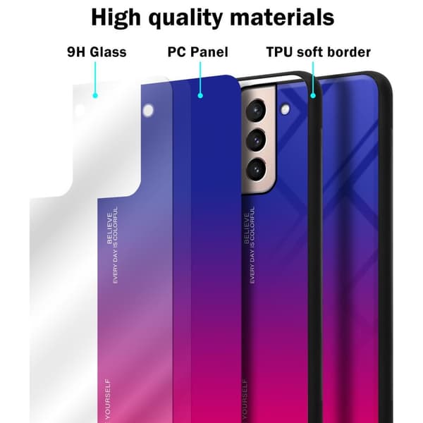 Samsung Galaxy S21 PLUS Suojakuori Suojakotelo Kaksivärinen joka on valmistettu TPU-silikonista ja jonka takaosa on valmistettu karkaistusta lasista