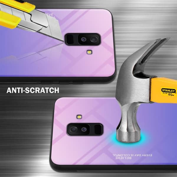 Samsung Galaxy A6 PLUS 2018 Suojakuori Suojakotelo Kaksivärinen joka on valmistettu TPU-silikonista ja jonka takaosa on valmistettu karkaistusta