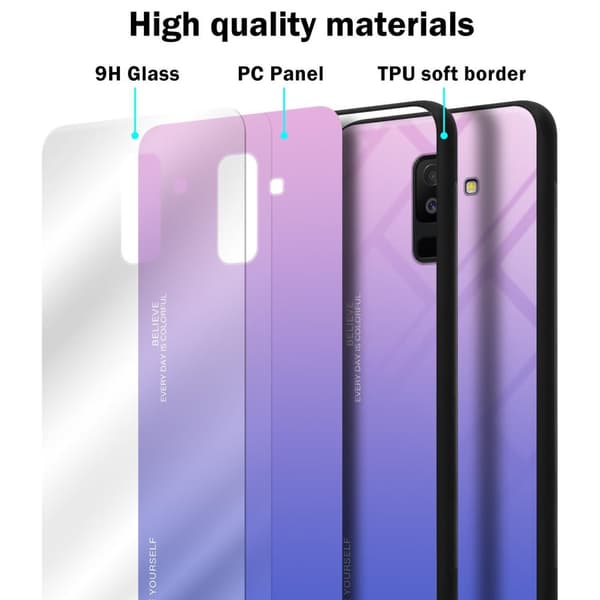 Samsung Galaxy A6 PLUS 2018 Suojakuori Suojakotelo Kaksivärinen joka on valmistettu TPU-silikonista ja jonka takaosa on valmistettu karkaistusta