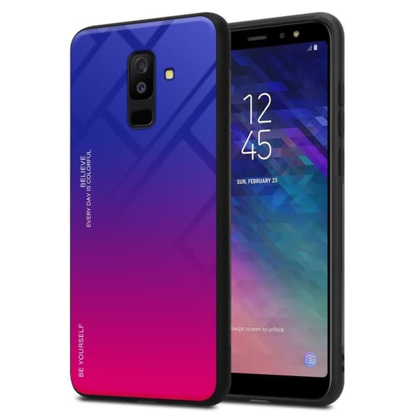 Samsung Galaxy A6 PLUS 2018 Suojakuori Suojakotelo Kaksivärinen joka on valmistettu TPU-silikonista ja jonka takaosa on valmistettu karkaistusta