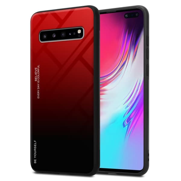 Deksel til Samsung Galaxy S10 5G Silikondeksel av TPU-silikon og bakside av herdet glass