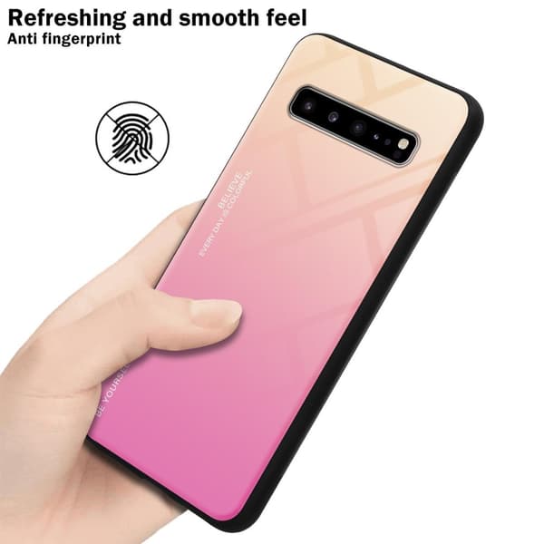 Deksel til Samsung Galaxy S10 5G Silikondeksel av TPU-silikon og bakside av herdet glass