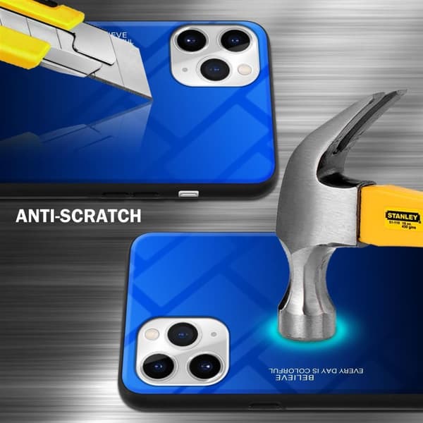 iPhone 11 PRO Suojakuori Suojakotelo Kaksivärinen joka on valmistettu TPU-silikonista ja jonka takaosa on valmistettu karkaistusta lasista