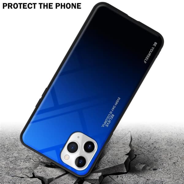 iPhone 11 PRO Suojakuori Suojakotelo Kaksivärinen joka on valmistettu TPU-silikonista ja jonka takaosa on valmistettu karkaistusta lasista