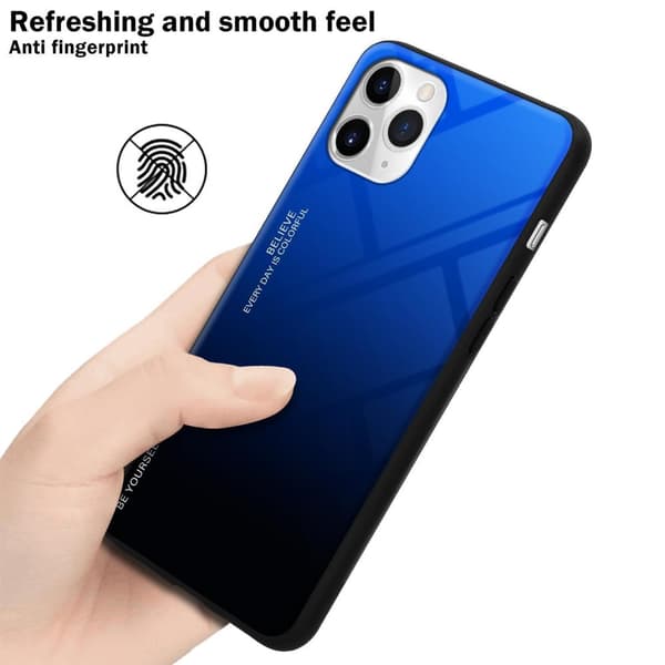 iPhone 11 PRO Suojakuori Suojakotelo Kaksivärinen joka on valmistettu TPU-silikonista ja jonka takaosa on valmistettu karkaistusta lasista