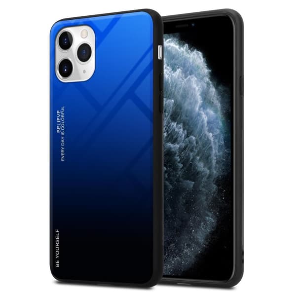 iPhone 11 PRO Suojakuori Suojakotelo Kaksivärinen joka on valmistettu TPU-silikonista ja jonka takaosa on valmistettu karkaistusta lasista