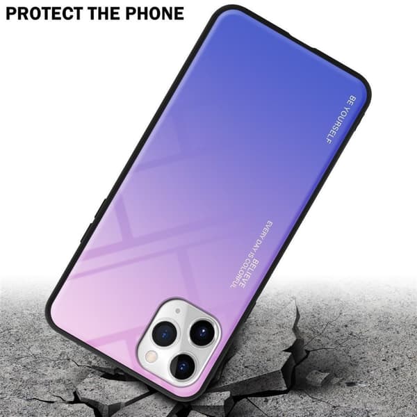 iPhone 11 PRO Suojakuori Suojakotelo Kaksivärinen joka on valmistettu TPU-silikonista ja jonka takaosa on valmistettu karkaistusta lasista
