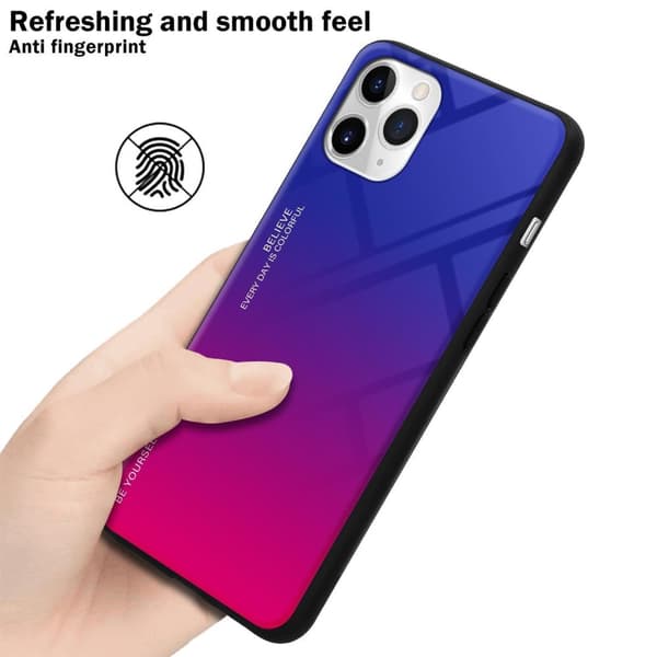 iPhone 11 PRO Suojakuori Suojakotelo Kaksivärinen joka on valmistettu TPU-silikonista ja jonka takaosa on valmistettu karkaistusta lasista