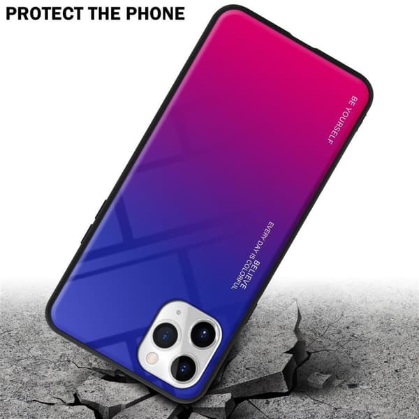 iPhone 11 PRO Suojakuori Suojakotelo Kaksivärinen joka on valmistettu TPU-silikonista ja jonka takaosa on valmistettu karkaistusta lasista