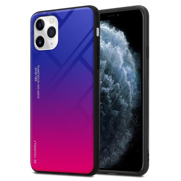 iPhone 11 PRO Suojakuori Suojakotelo Kaksivärinen joka on valmistettu TPU-silikonista ja jonka takaosa on valmistettu karkaistusta lasista