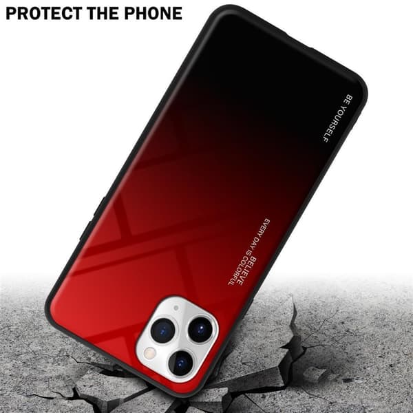 iPhone 11 PRO Suojakuori Suojakotelo Kaksivärinen joka on valmistettu TPU-silikonista ja jonka takaosa on valmistettu karkaistusta lasista