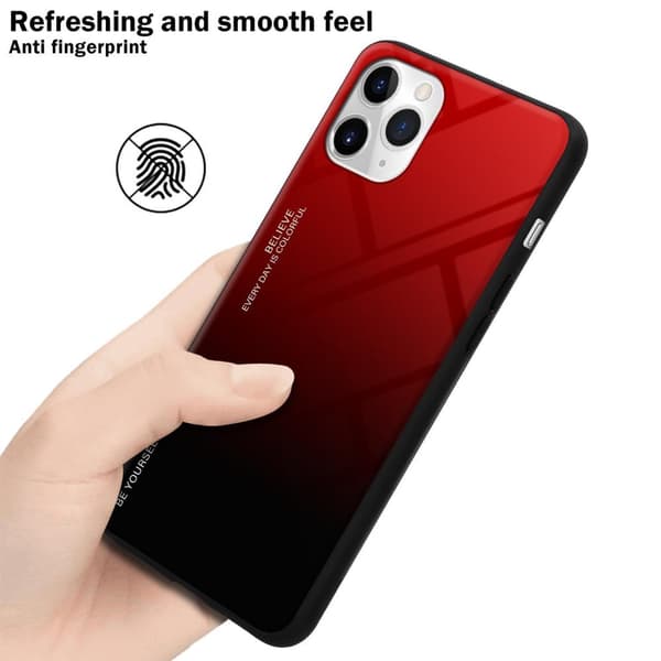 iPhone 11 PRO Suojakuori Suojakotelo Kaksivärinen joka on valmistettu TPU-silikonista ja jonka takaosa on valmistettu karkaistusta lasista