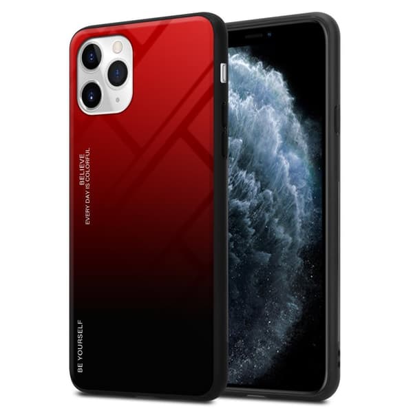 iPhone 11 PRO Suojakuori Suojakotelo Kaksivärinen joka on valmistettu TPU-silikonista ja jonka takaosa on valmistettu karkaistusta lasista